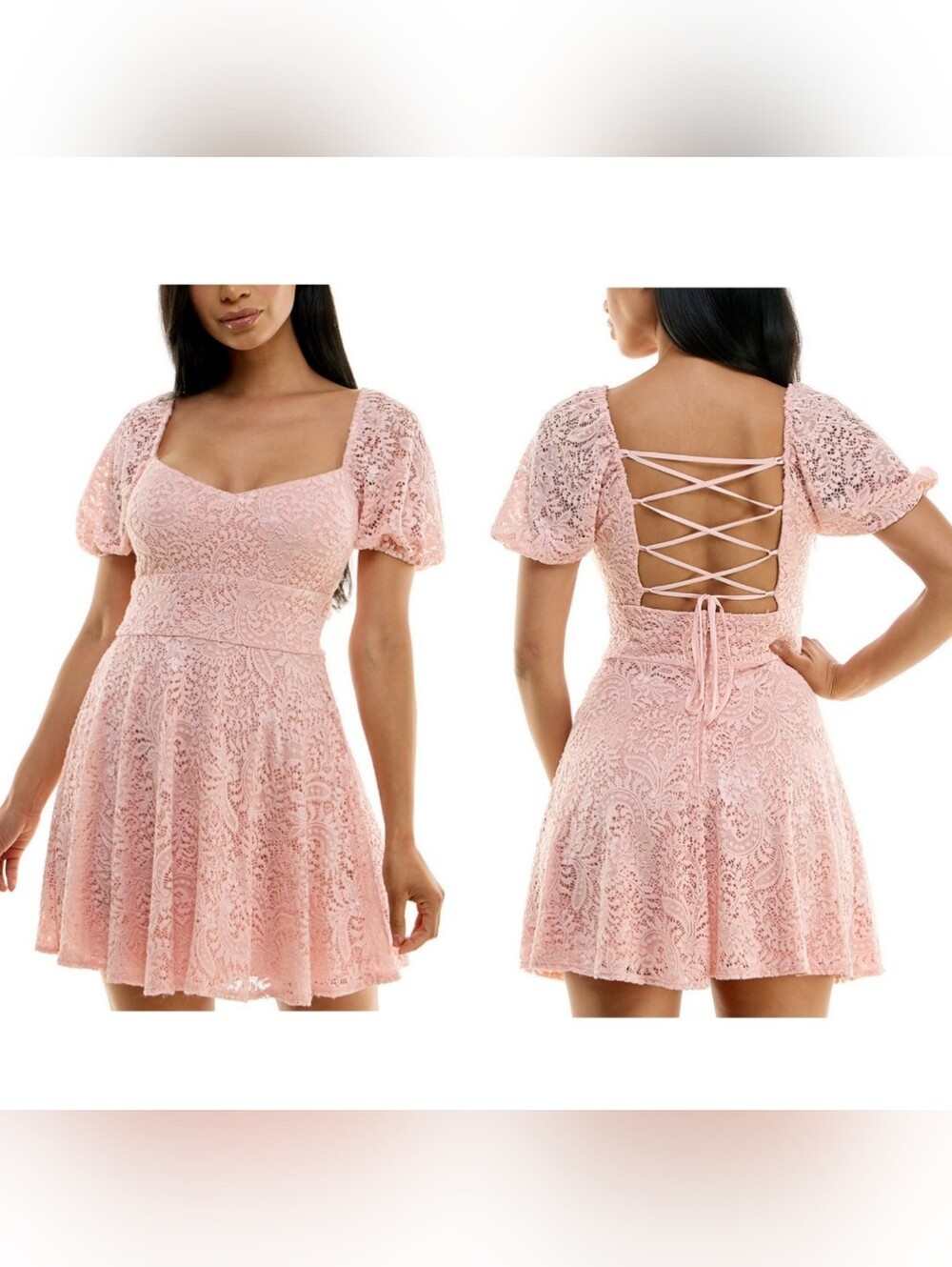 B Darlin Sz 8 Powder‎ Pink Coquette Crochet Embroidered Lace Milkmaid Dress NWT